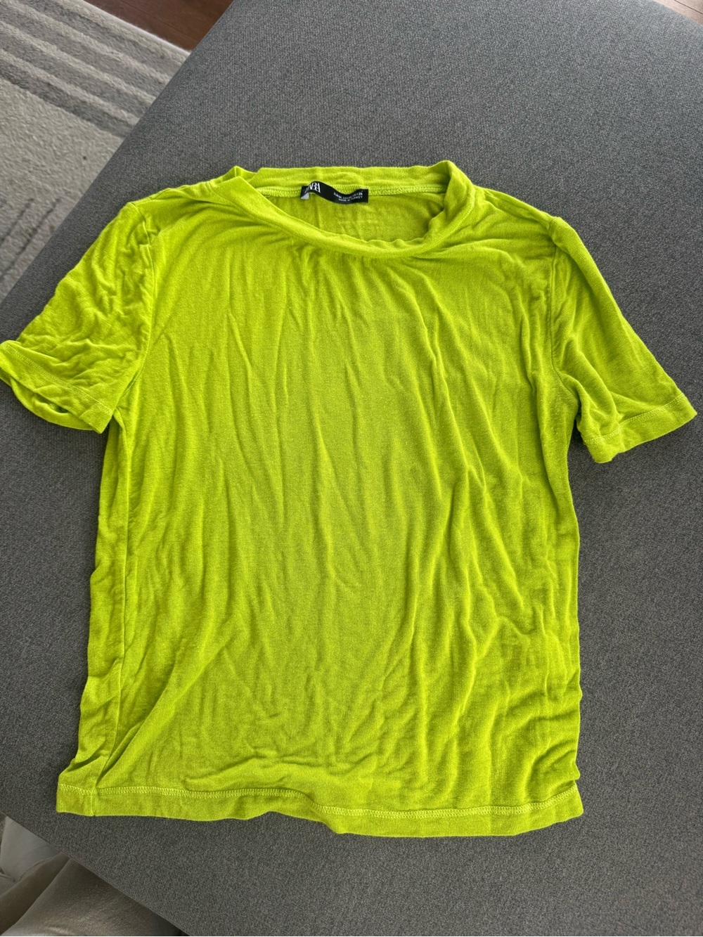 Zara Neon Lime Crew Neck T-Shirt